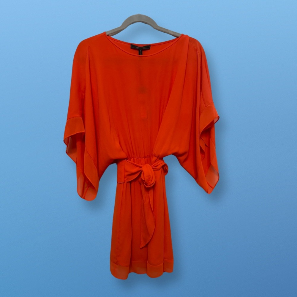 BCBG xxs orange “poinsettia” colored midi